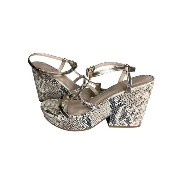 Kate Spade Venezia Snake Print Platform Sandals 7.5M Metallic Leather Italy - Picture 4 of 11
